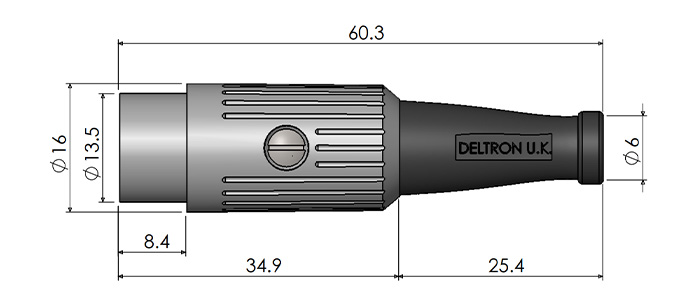 Connecteur DIN Mâle 6 broches 240° avec réducteur Ø6mm